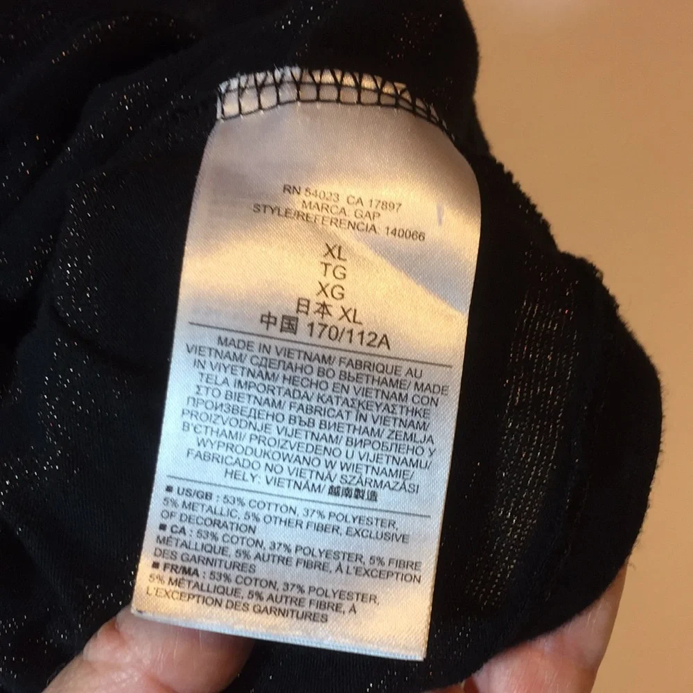 Gap Black with Metallic Stripes 3/4 Sleeve Top Tunic Tee Size XL - Picture 9 of 12